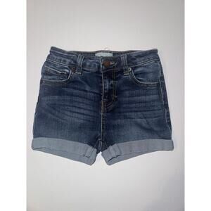 Girls Denim Shorts Size 7 Blue Stretch Mid Rise Cuffed Hem Pockets